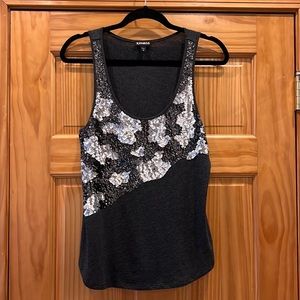 Express Gray Embellished Tank Top / Sleeveless Blouse - Black & Silver Sequin
